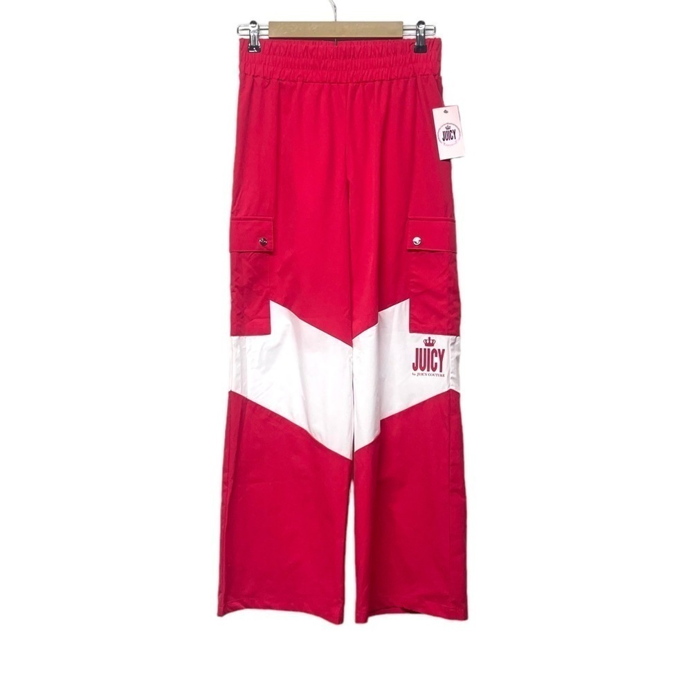 NEW Juicy Couture Hot Pink White Wide‎ Leg Pants Size Small Baggy Relaxed Preppy